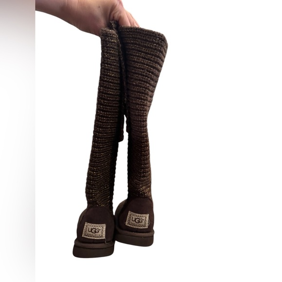 UGG Australia Brown Classic Cardy Sweater Knit Triple Button Tall Boots Size 9 - Picture 3 of 9